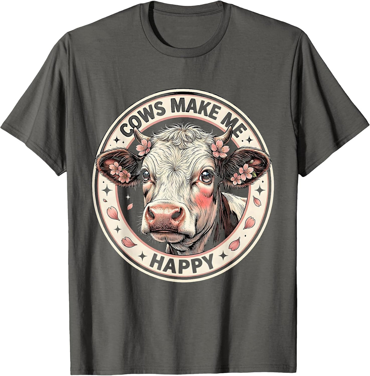 Men's Cows Make Me Happy Funny Cow Lover Design T-Shirt - Asphalt Grey