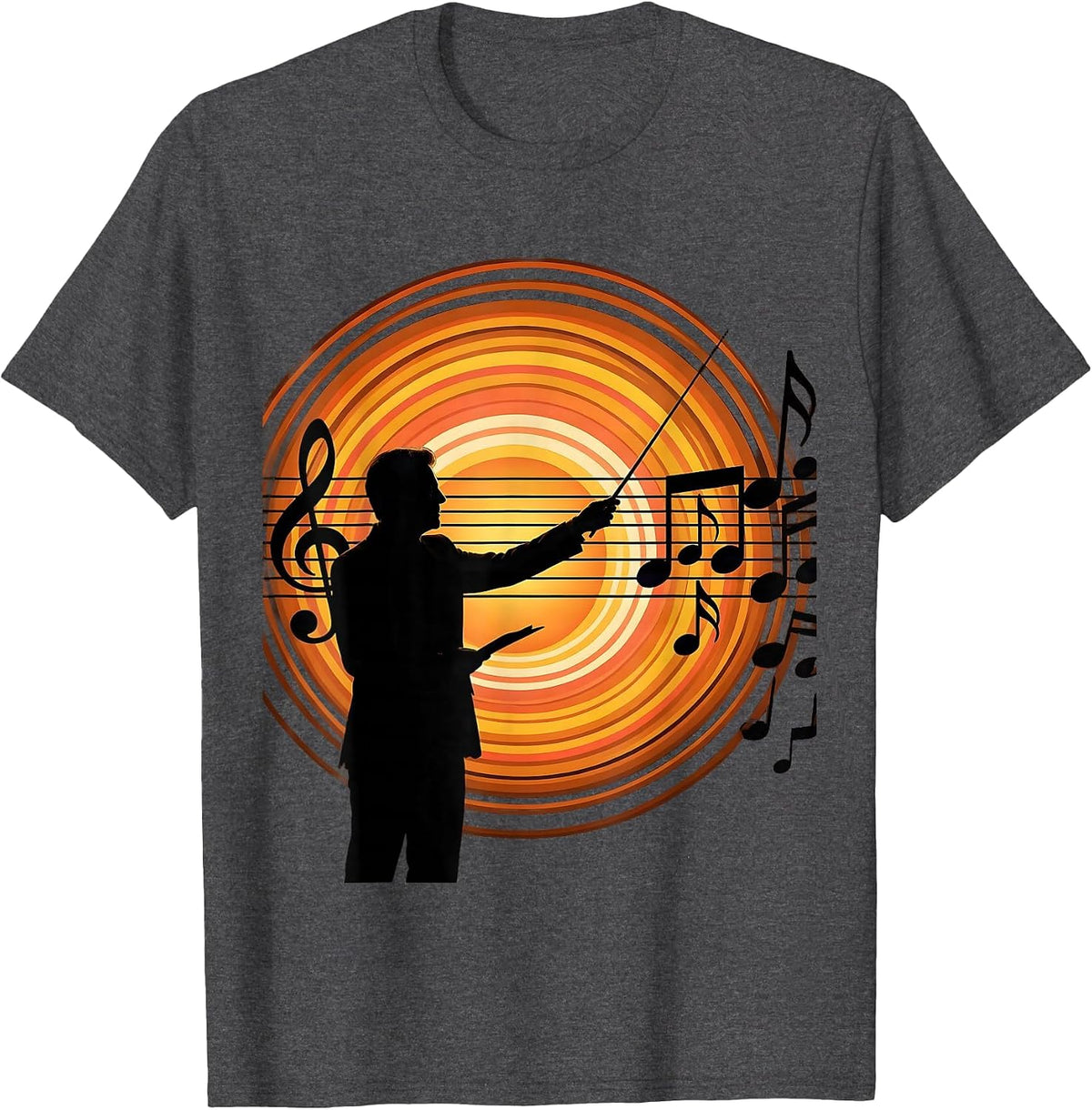 Music Teacher Chalkboard Staff Lines Illustration T-Shirt - Dark Heather Grey