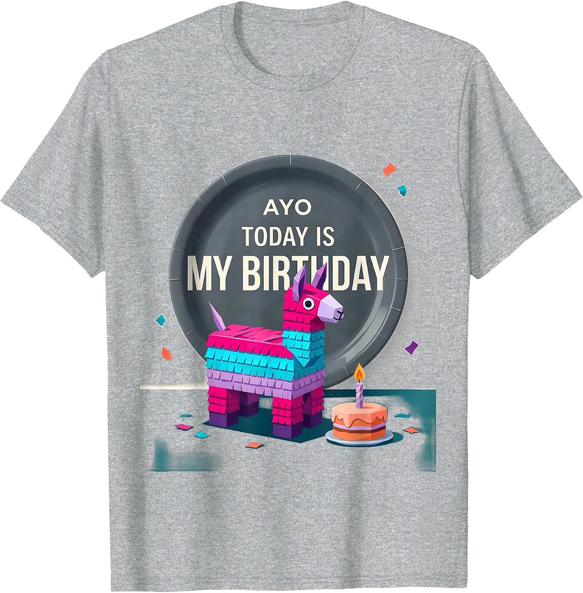 Men's Ayo Today Is My Birthday Funny Llama Pinata Birthday Boy T-Shirt - Heather Grey