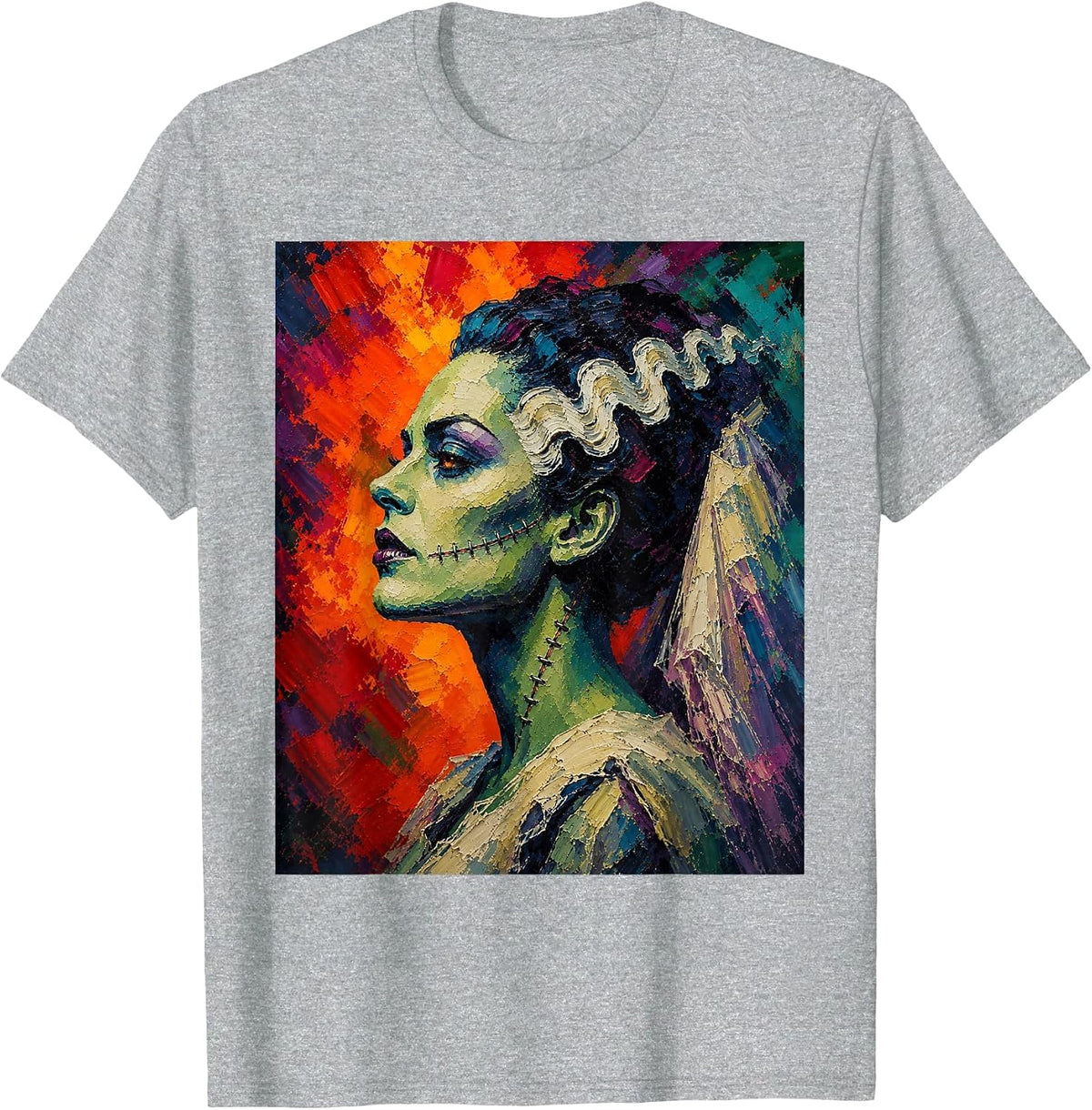 Bride and Frankenstein The Lover Halloween Matching Couple T-Shirt - Heather Grey