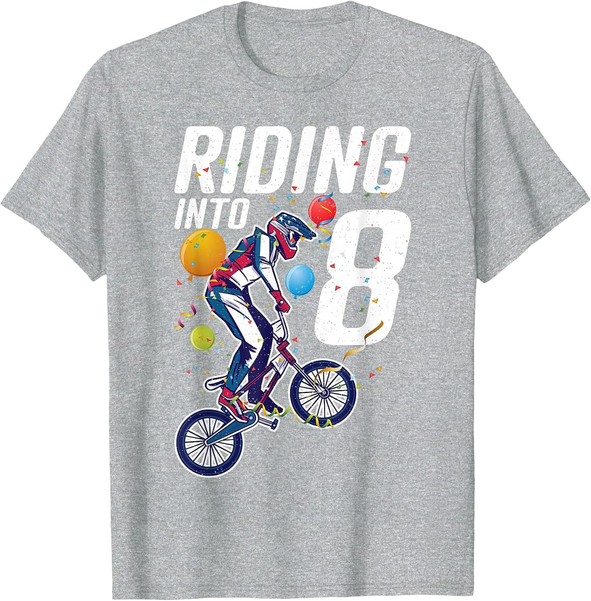 Riding into 8 Years BMX Bike 8 Birthday T-Shirt - Heather Grey