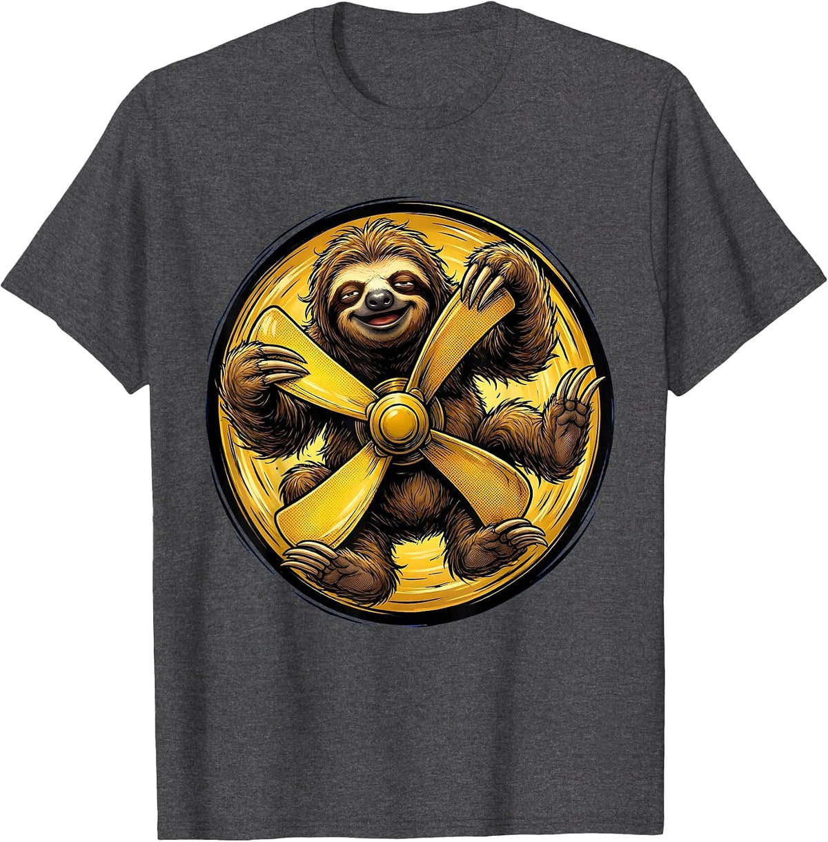 Sloth Hanging From Office Ceiling Fan Graphic T-Shirt - Dark Heather Grey