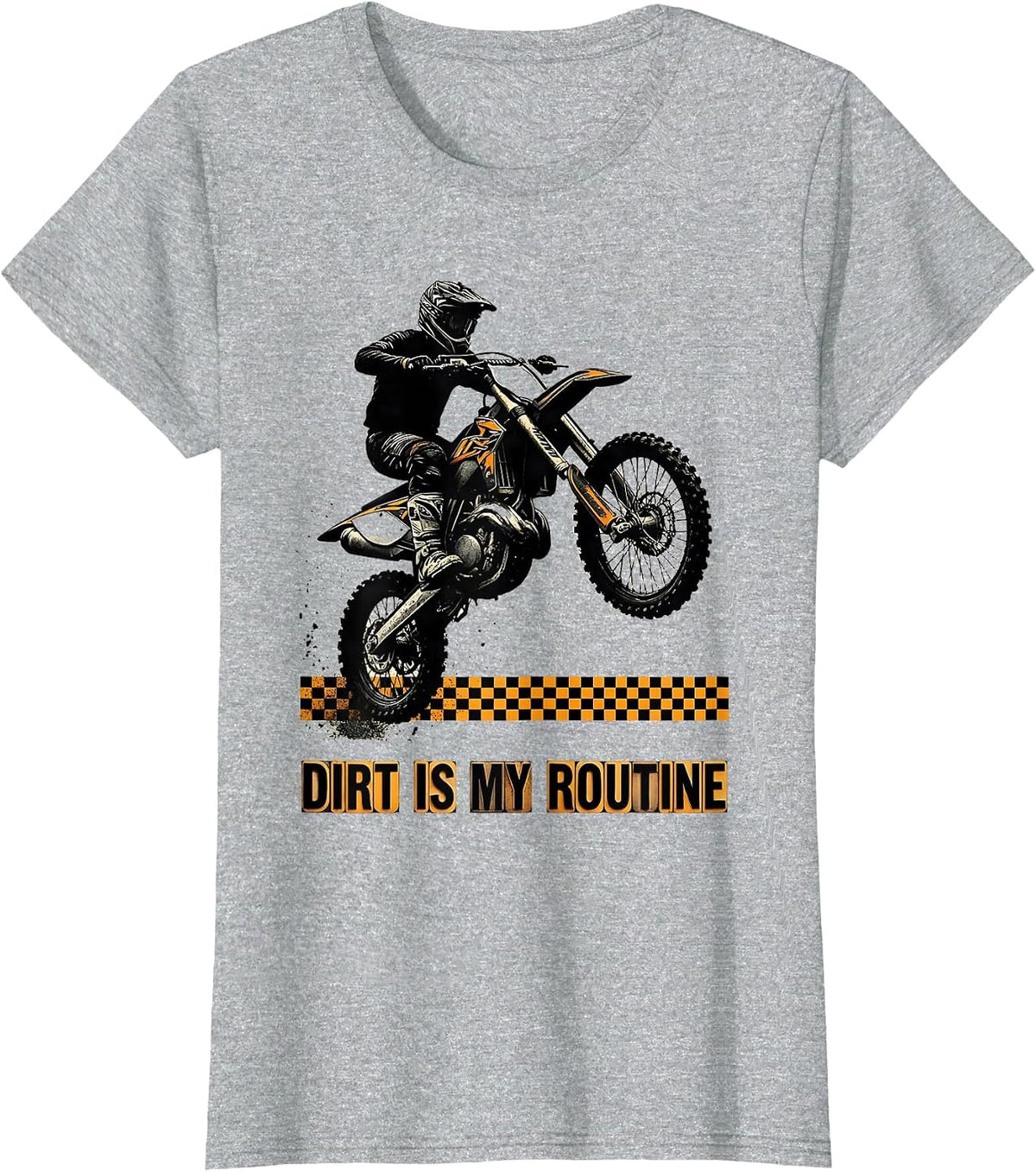 Dirt Is My Routine Wood Type Letterpress Motocross Rider T-Shirt - Heather Grey