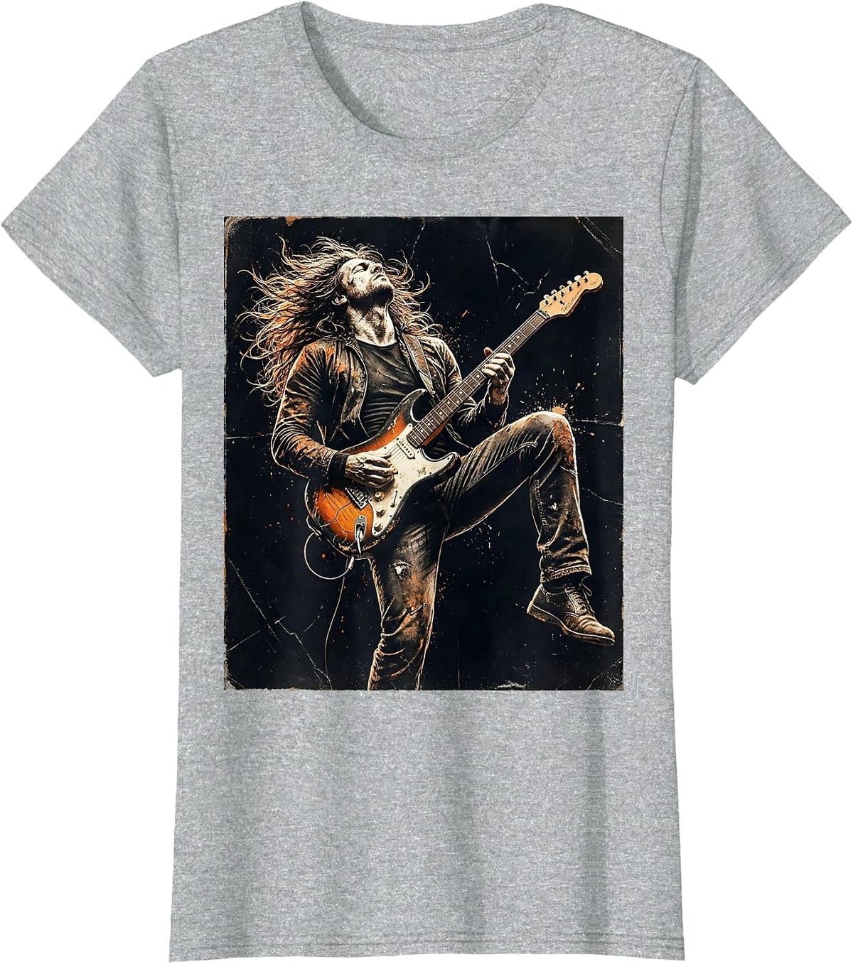 Rock Guitarist Mid-Shred Stage Performance Tee T-Shirt - Heather Grey