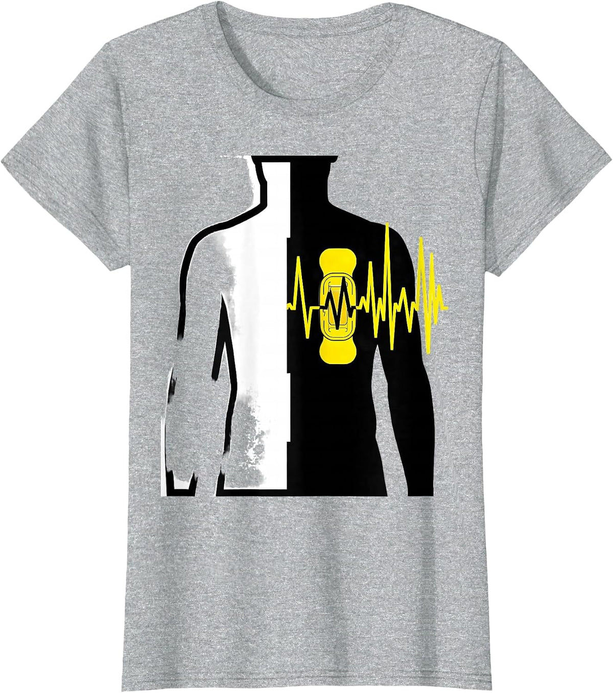 Women's Defib Pad Torso Stencil EMT Paramedic Humor T-Shirt - Heather Grey
