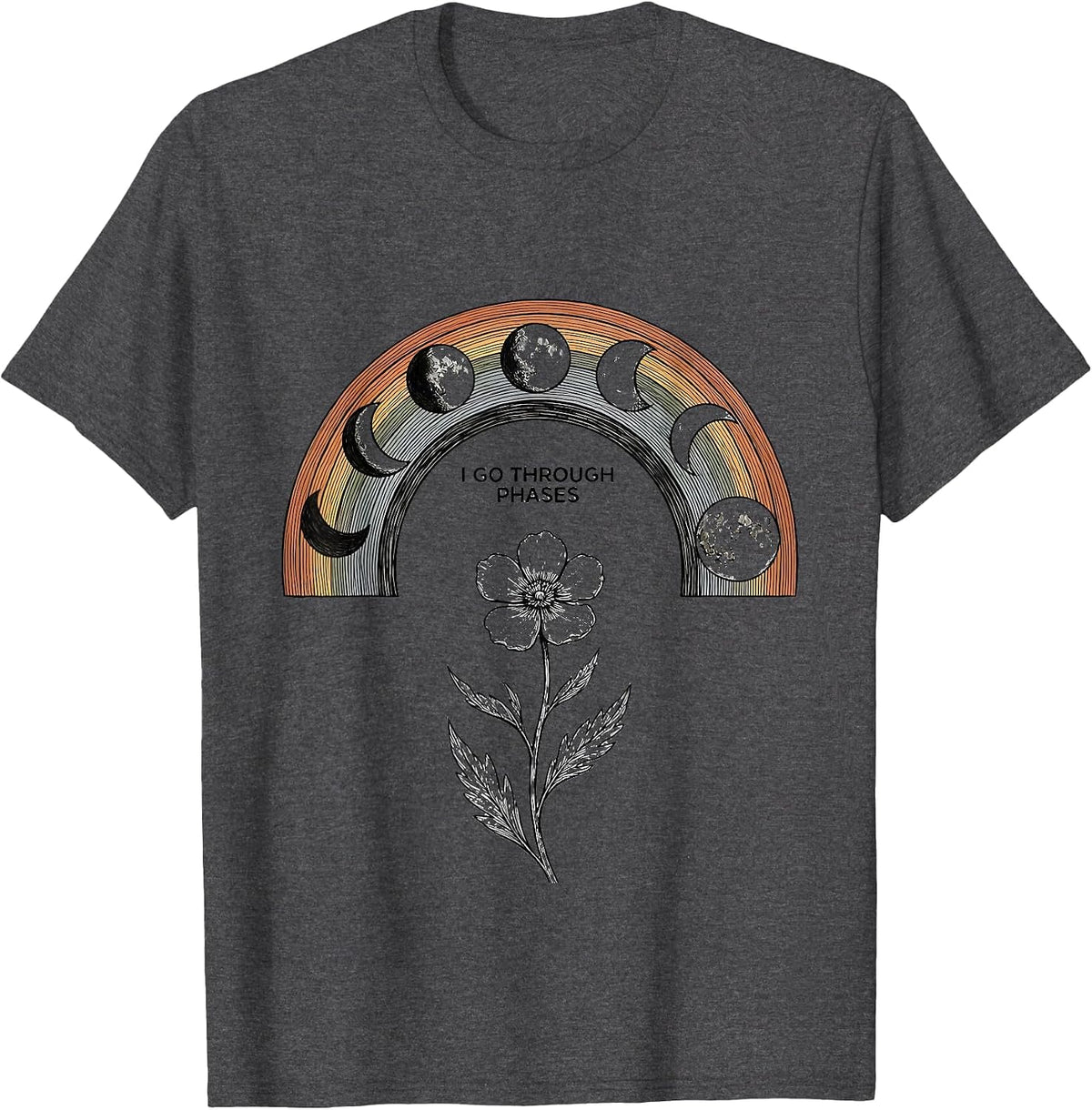 Men's I Go Through Phases Mystic Moon Phase Astronomy Boho T-Shirt - Dark Heather Grey
