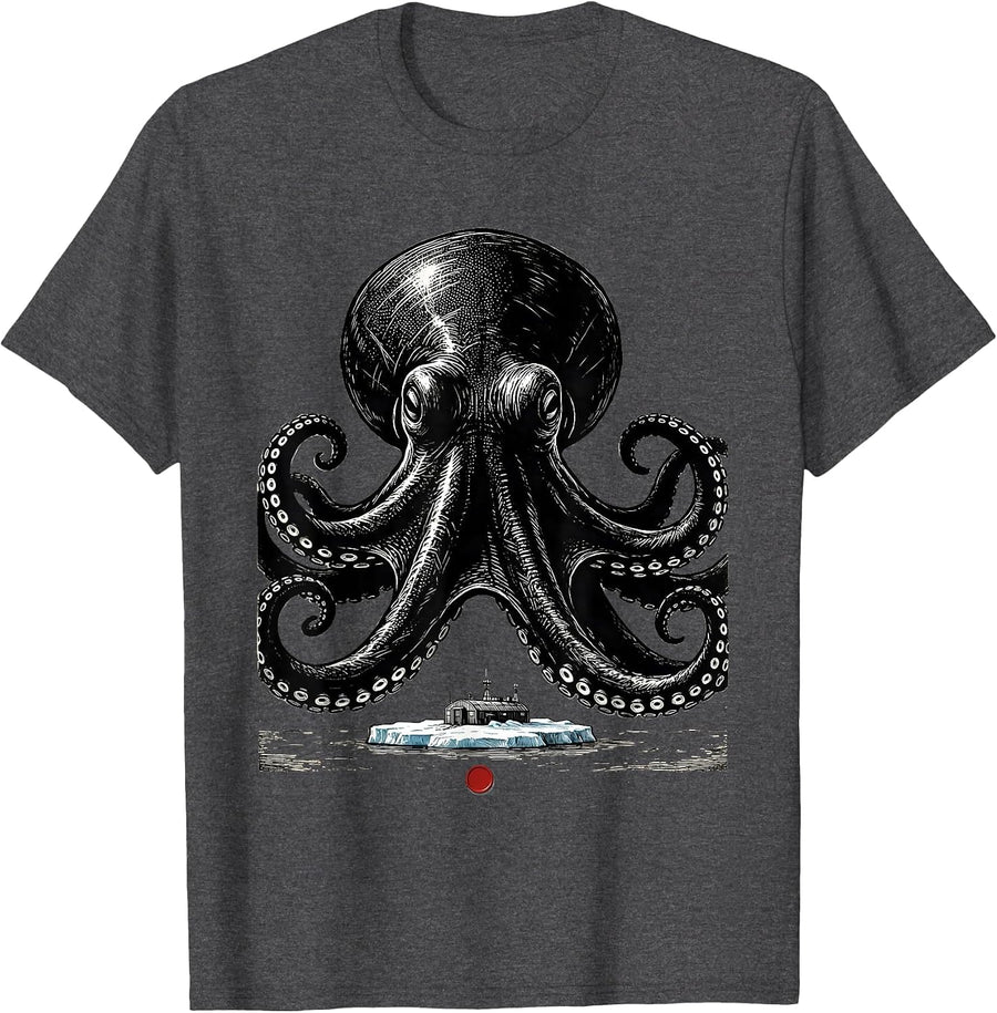 Men's Domed Octopus Polar Research Station Japanese Aesthetic T-Shirt - Dark Heather Grey