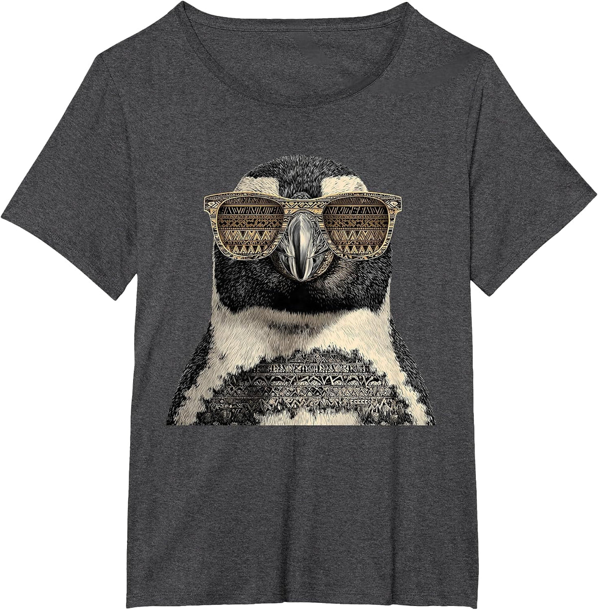 Penguin Wearing Sunglasses Motif Ocean Penguin Animal Lover T-Shirt - Dark Heather Grey