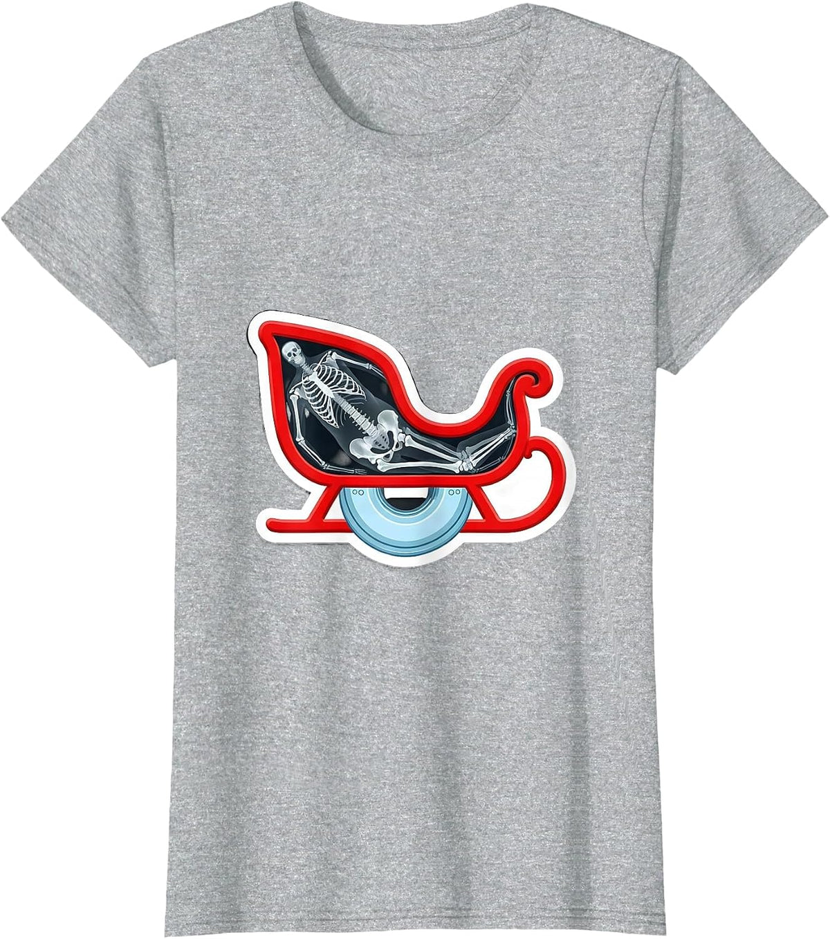 Women's Christmas Sleigh Skeletal Radiology Tech Humor T-Shirt - Heather Grey