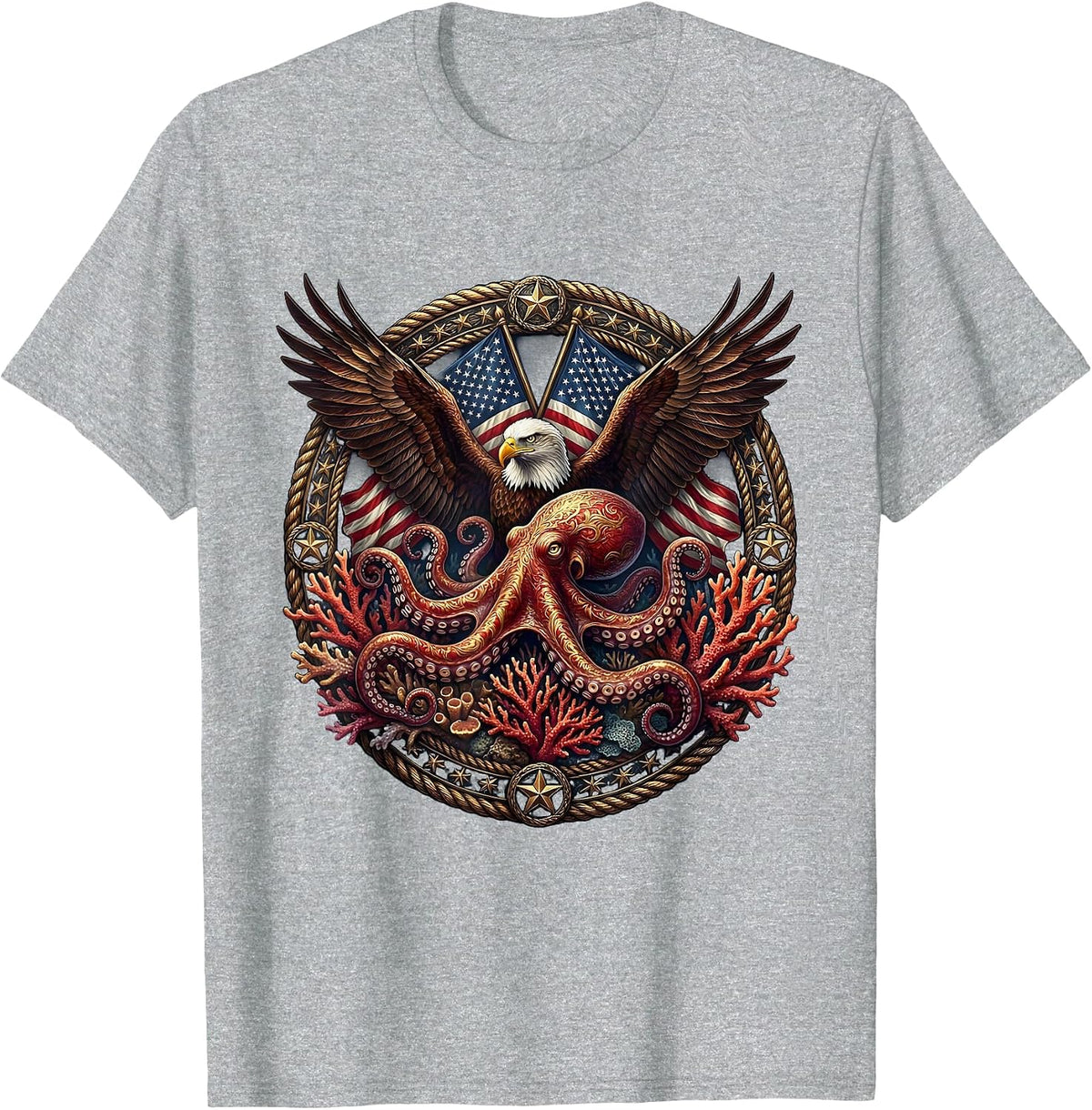 Men's Octopus Camouflage Coral Reef Illustration T-Shirt - Heather Grey
