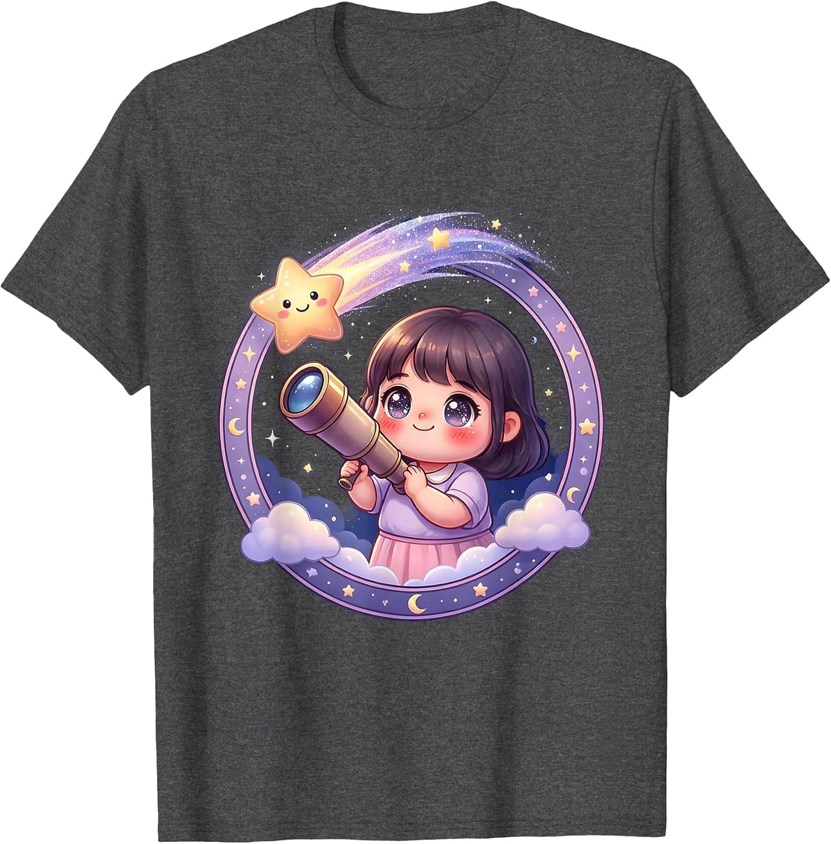 Favorite Daughter Stargazing Telescope Girl T-Shirt - Dark Heather Grey