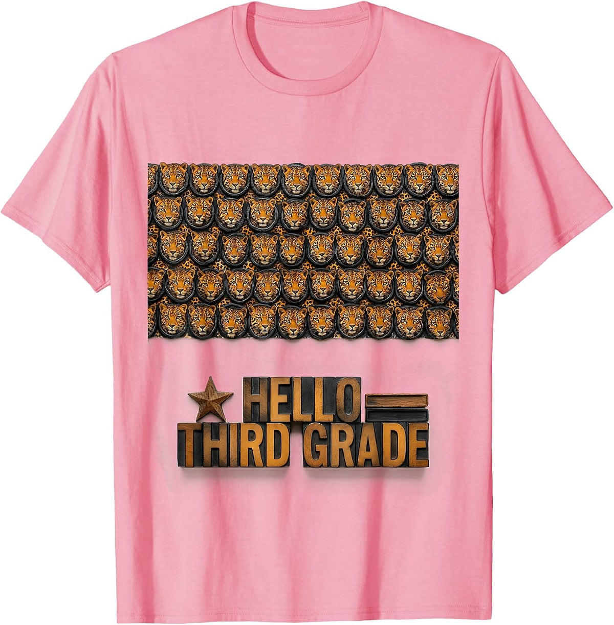 Men's Hello Third Grade Leopard Teacher Student Back To School T-Shirt - Pink