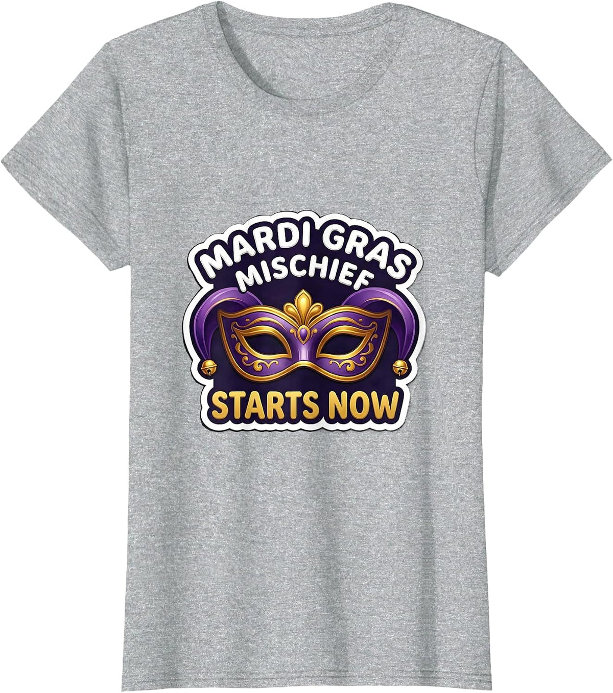 Women's Mardi Gras Mischief Starts Now Jester Mask Carnival Party T-Shirt - Heather Grey