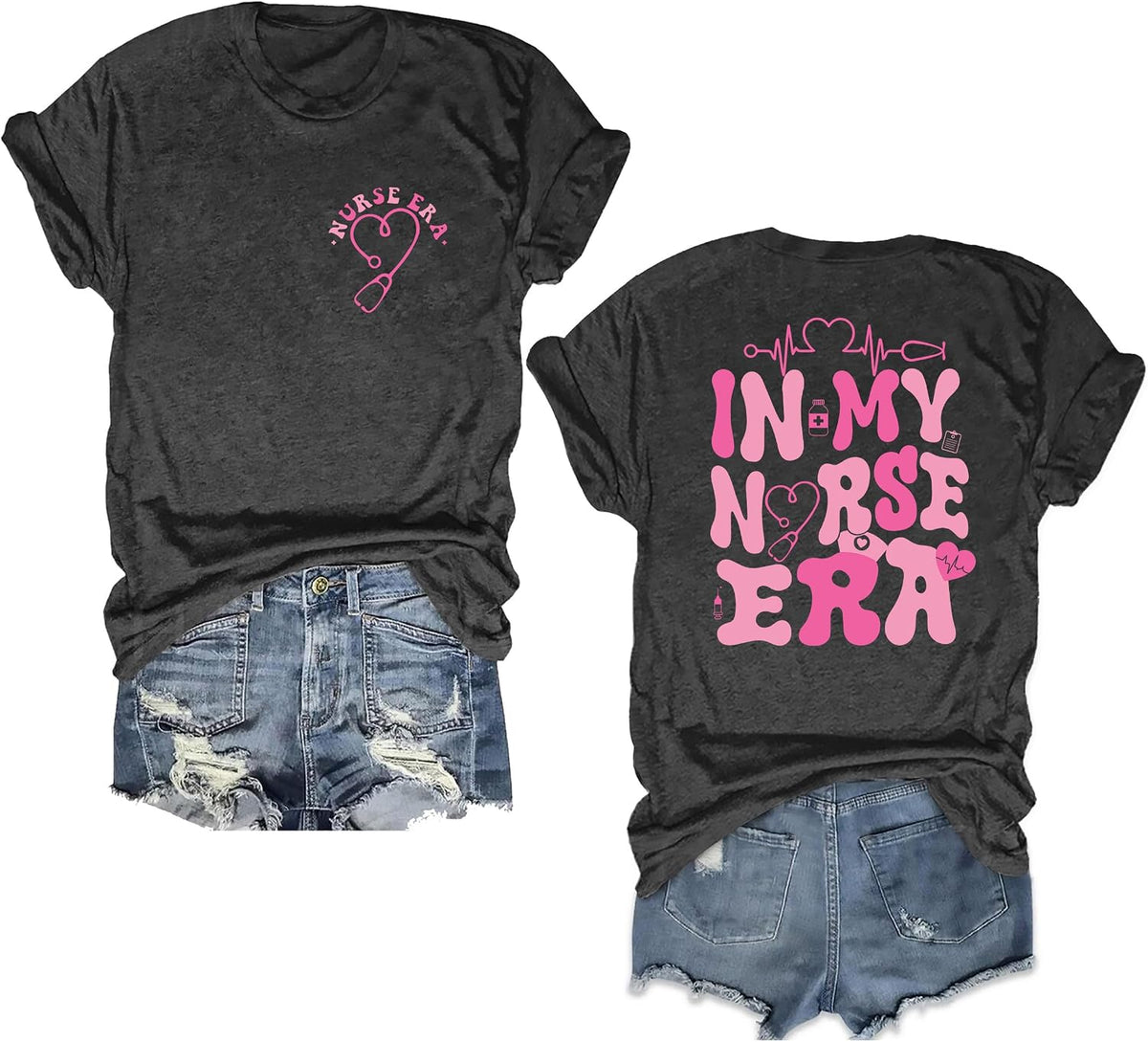 Nurse Shirts for Women Nurse Letter Print Shirt School Nurse Tshirts Nurses Life Tees Nurse Week Gift Tops - Grey