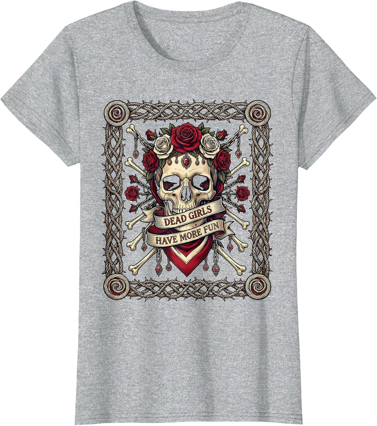 Women's Dead Girls Have More Fun Skeleton Design T-Shirt - Heather Grey