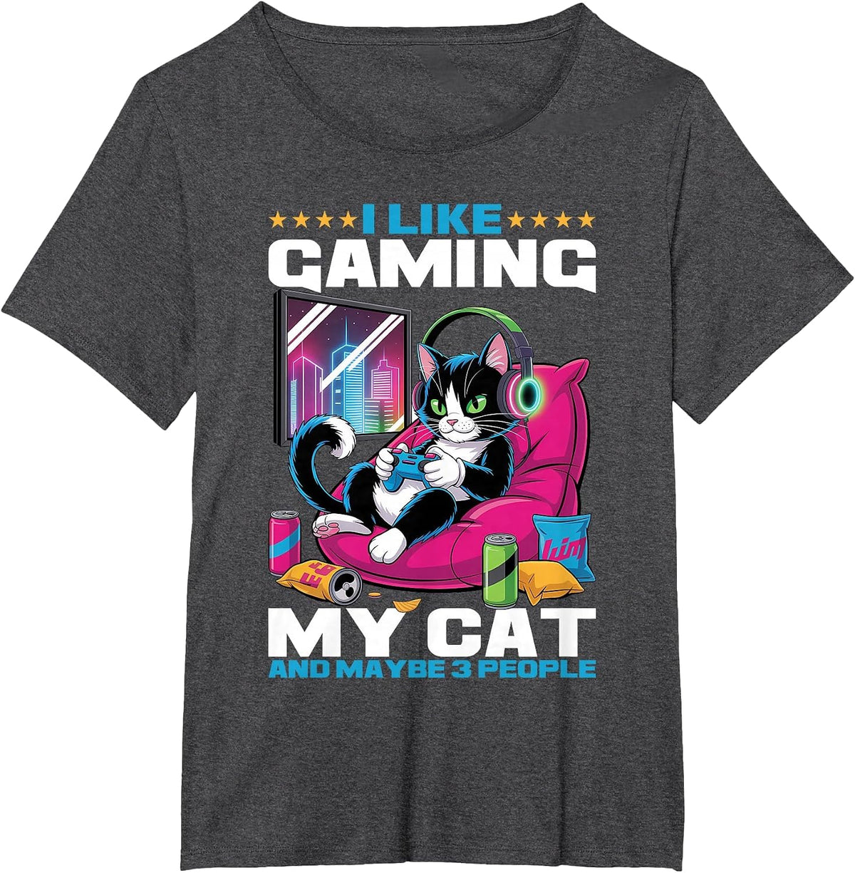 Gamer Gaming Cat Video Game T-Shirt - Dark Heather Grey