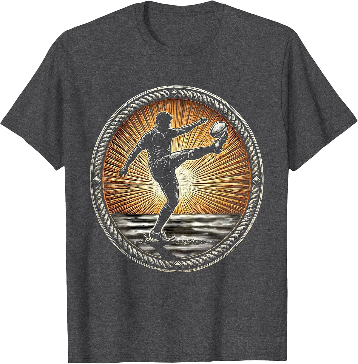 Rugby Player Kicking Ball Sunset Silhouette T-Shirt - Dark Heather Grey