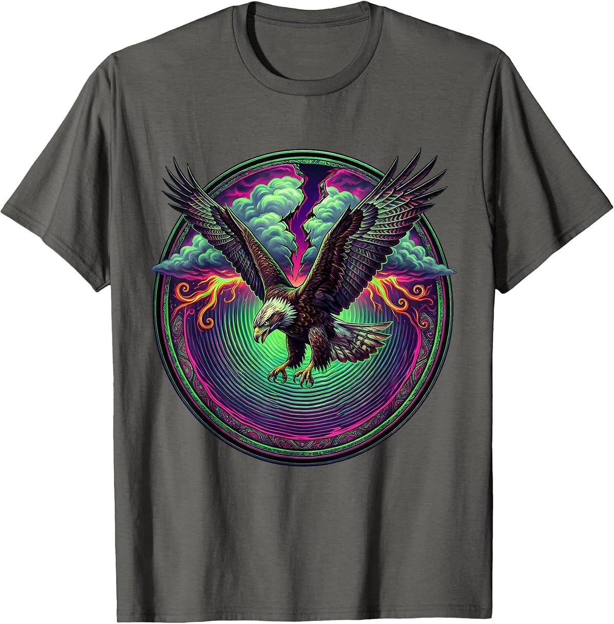 Hawk Diving Through Split Thundercloud Graphic T-Shirt - Asphalt Grey