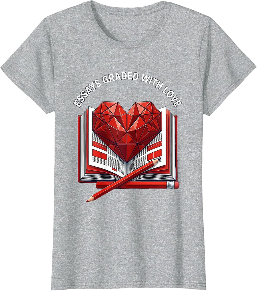 Essays Graded With Love English Teacher Design T-Shirt - Heather Grey