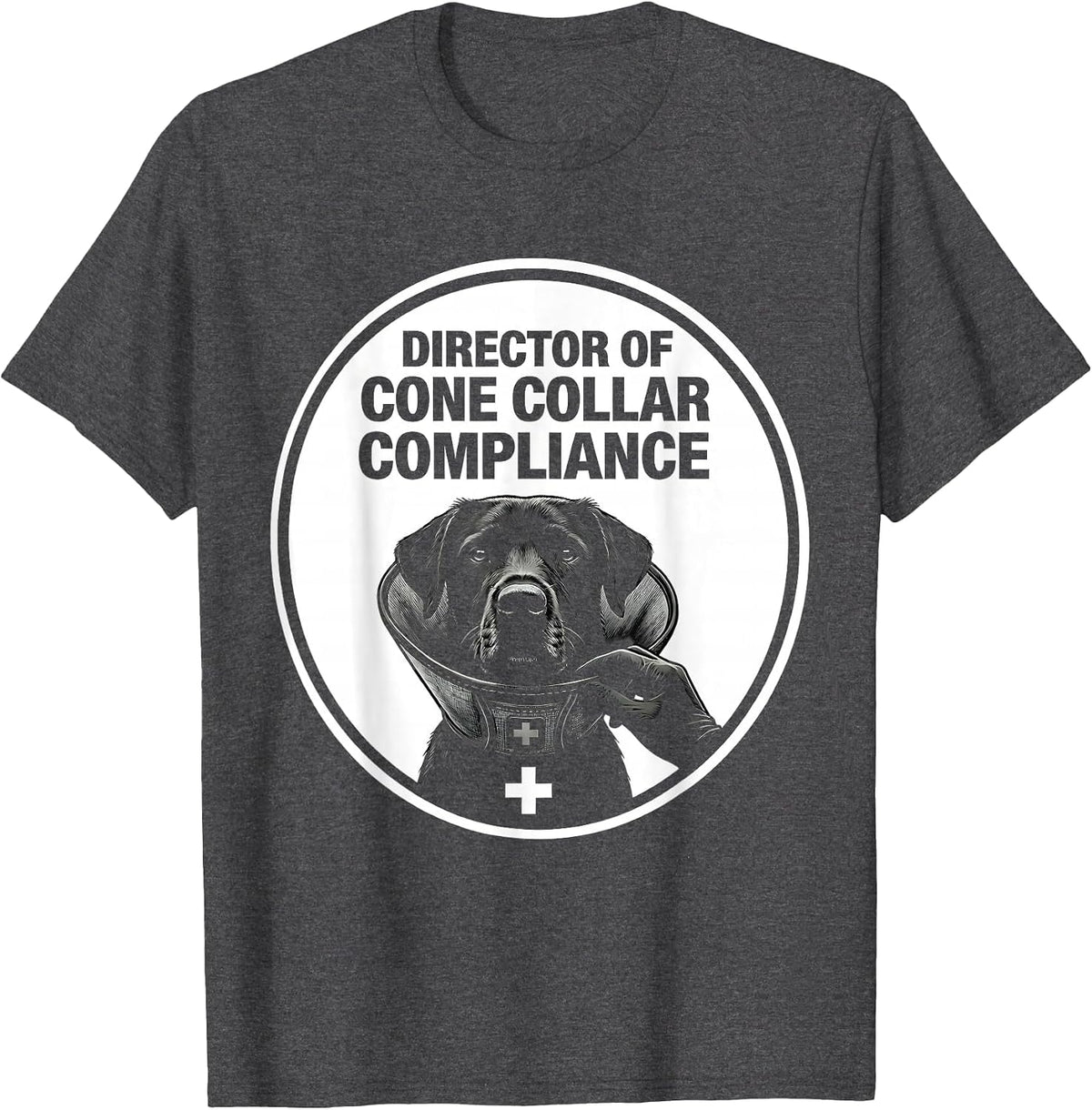 Men's Director Of Cone Collar Compliance Funny Veterinarian Vet T-Shirt - Dark Heather Grey