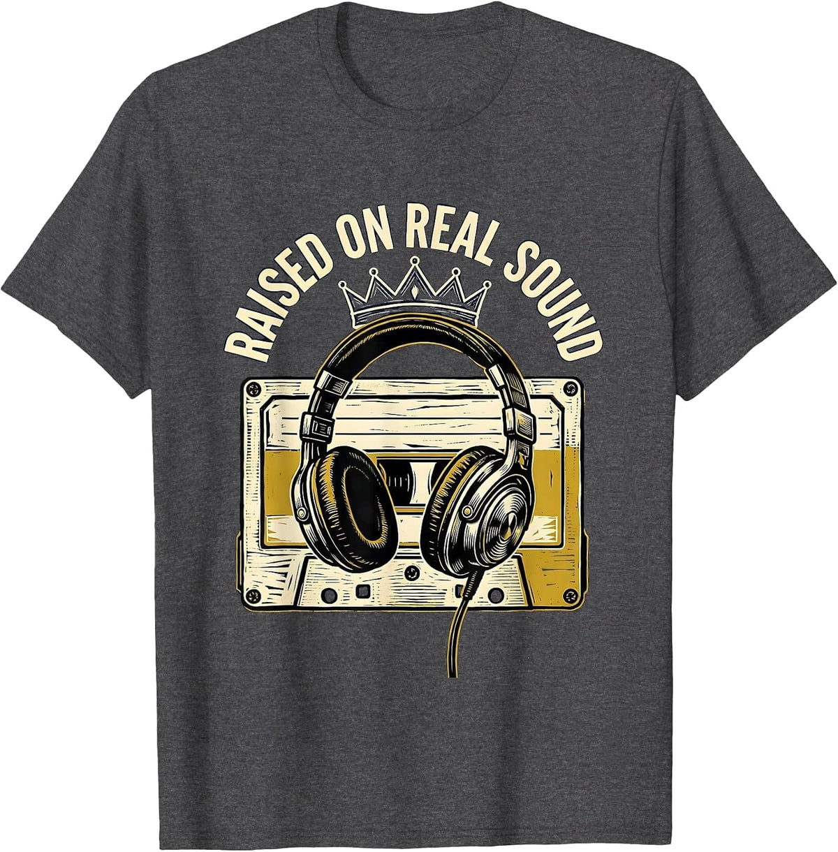 Raised On Real Sound Retro Hip Hop Rap Music Lover T-Shirt - Dark Heather Grey