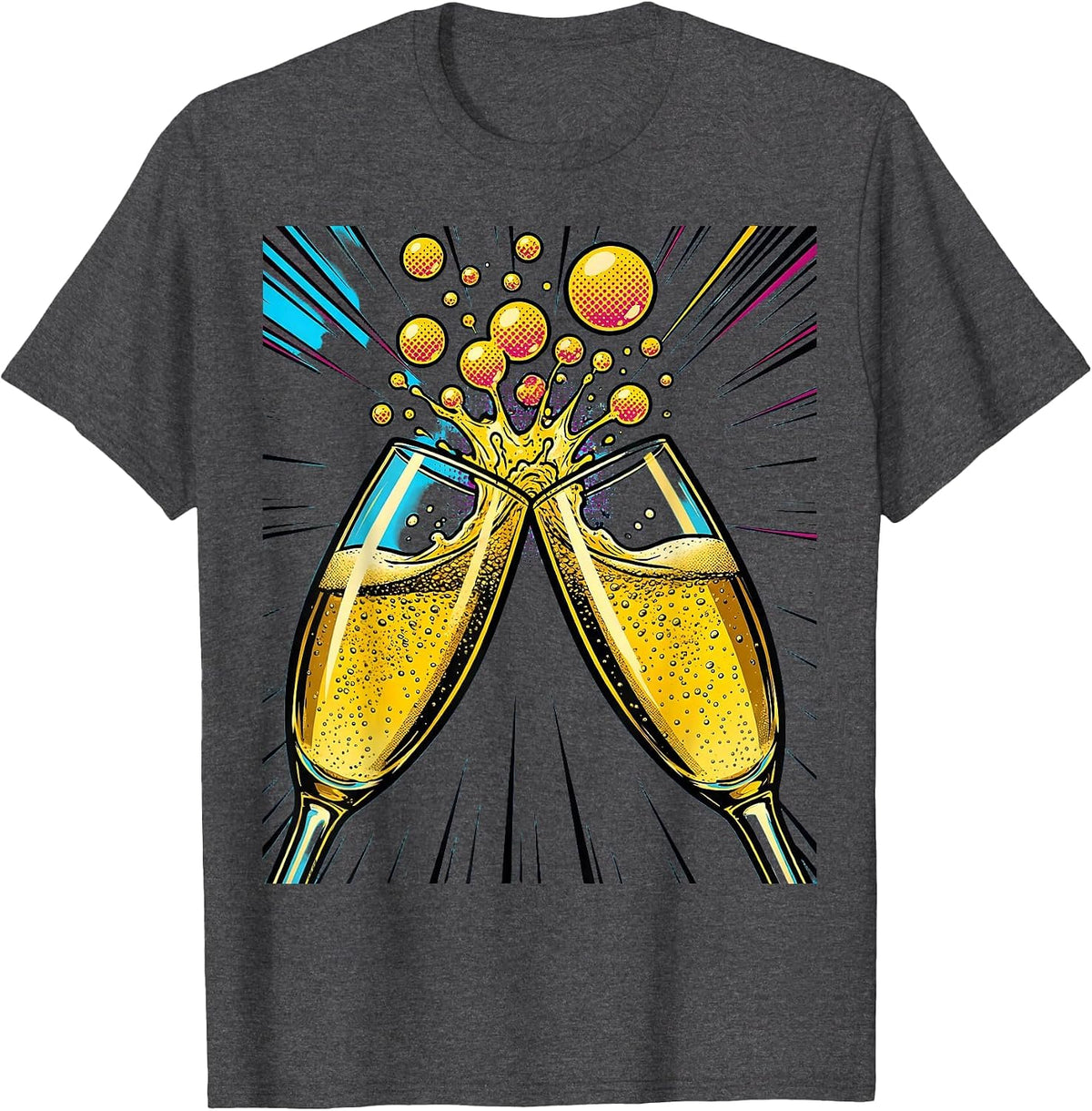 Men's Clinking Champagne Glasses Celebration Graphic T-Shirt - Dark Heather Grey