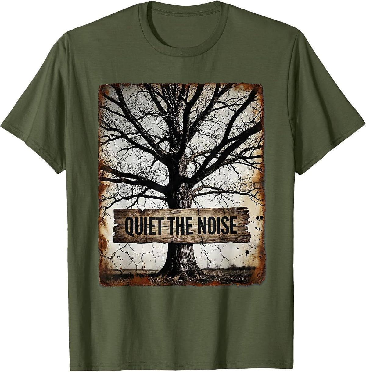 Be Still Quiet The Noise Mindfulness Design T-Shirt - Olive Green