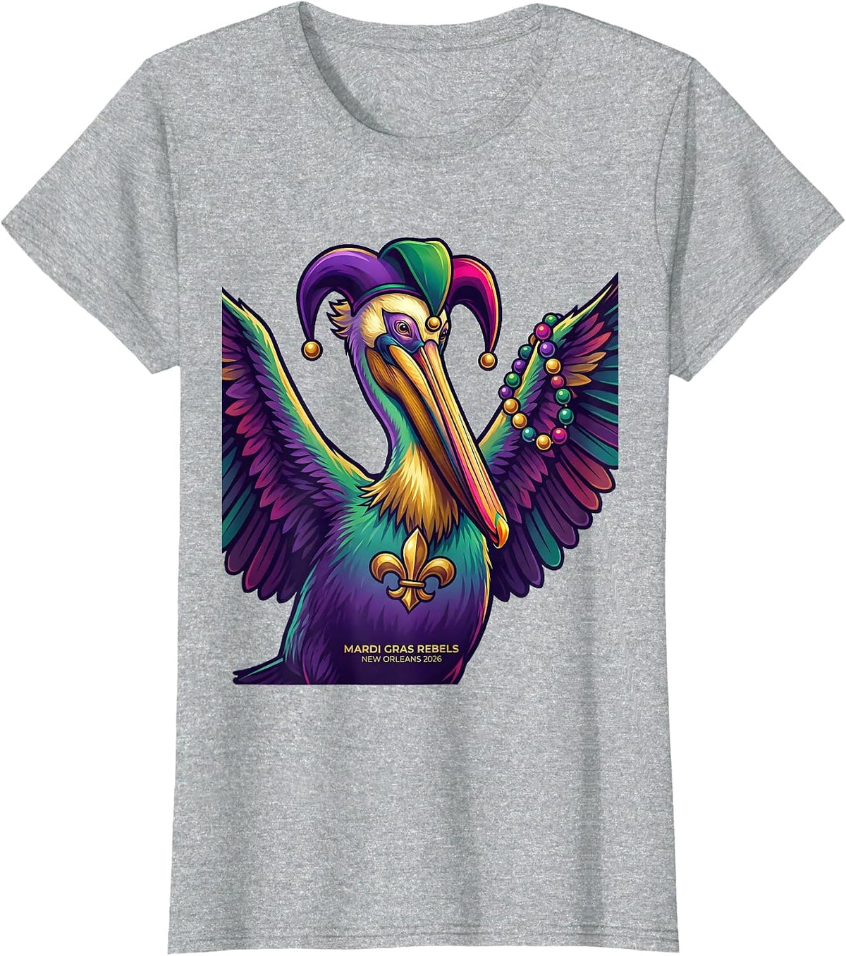 Women's Mardi Gras Rebels New Orleans 2026 Colorful Carnival Party T-Shirt - Heather Grey