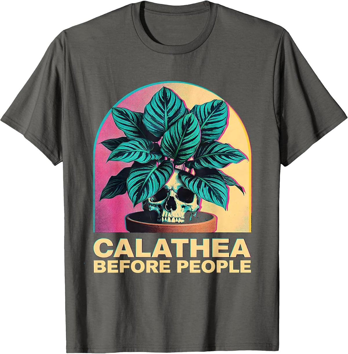 Men's Calathea Before People Risograph Grunge Plant Lover Humor T-Shirt - Asphalt Grey