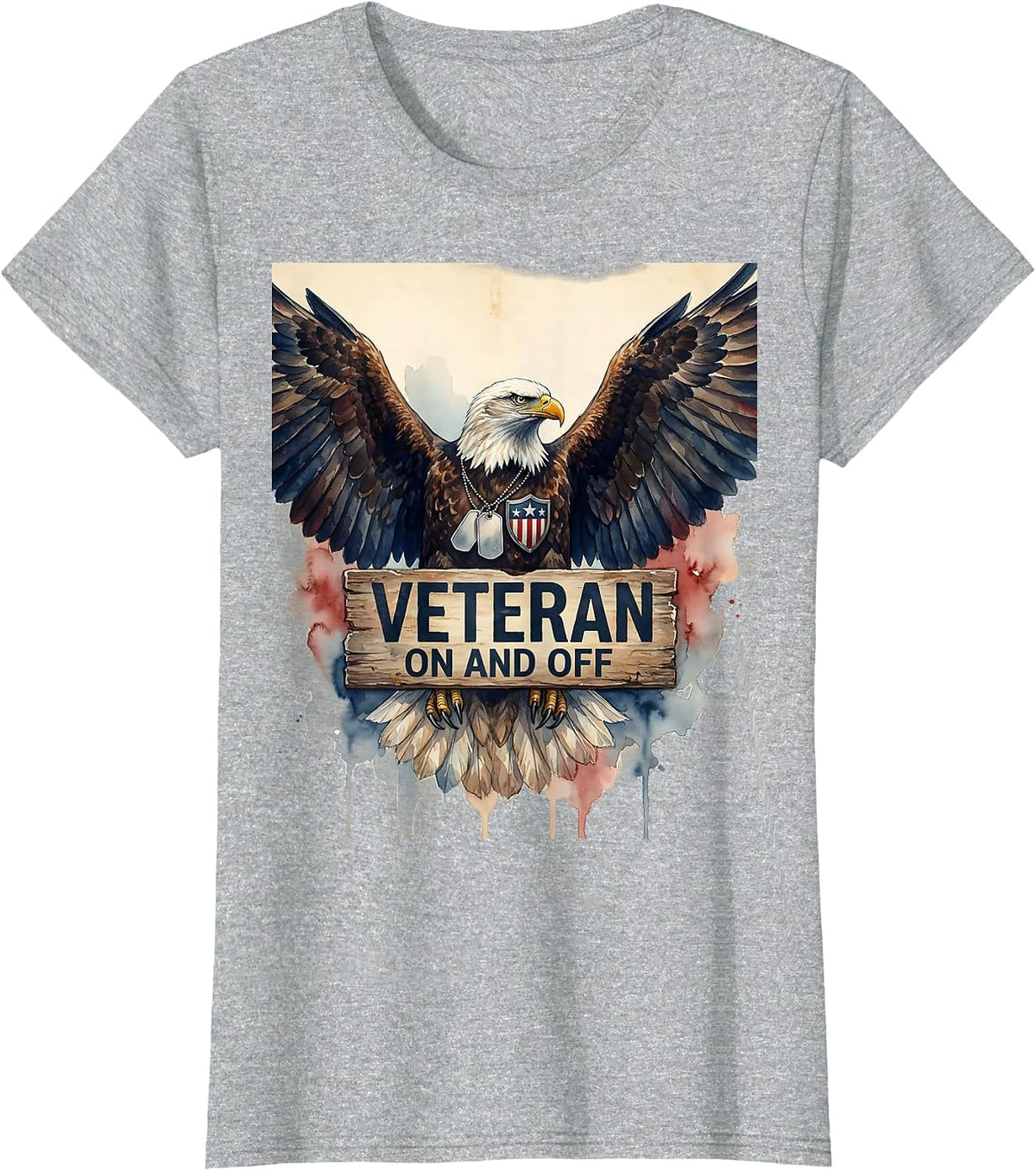 Veteran On and Off Proud Military Design T-Shirt - Heather Grey
