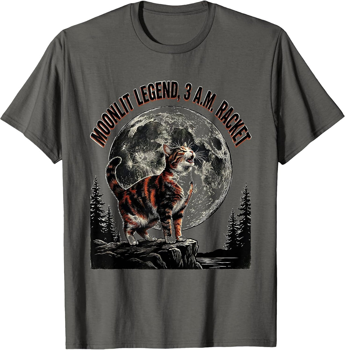 Men's Moonlit Legend 3 A.M. Racket Vintage Cat Owner Novelty T-Shirt - Asphalt Grey