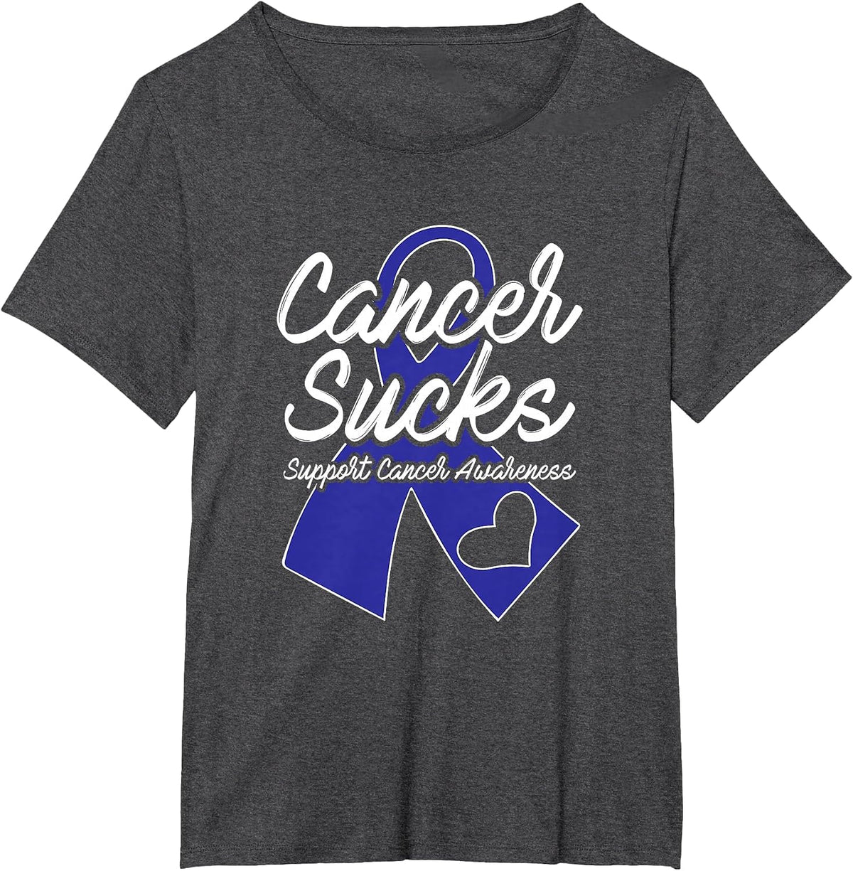 Colon Cancer Sucks Blue Support Ribbon T-Shirt - Dark Heather Grey