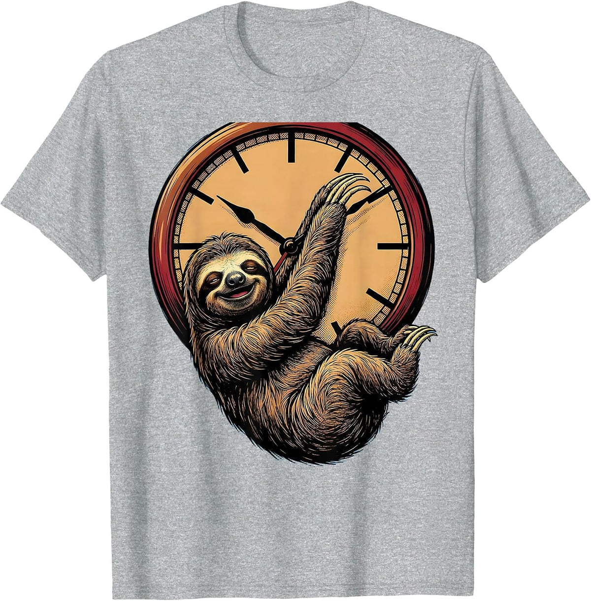 Men's Funny Sloth Hanging From Clock Hands T-Shirt - Heather Grey