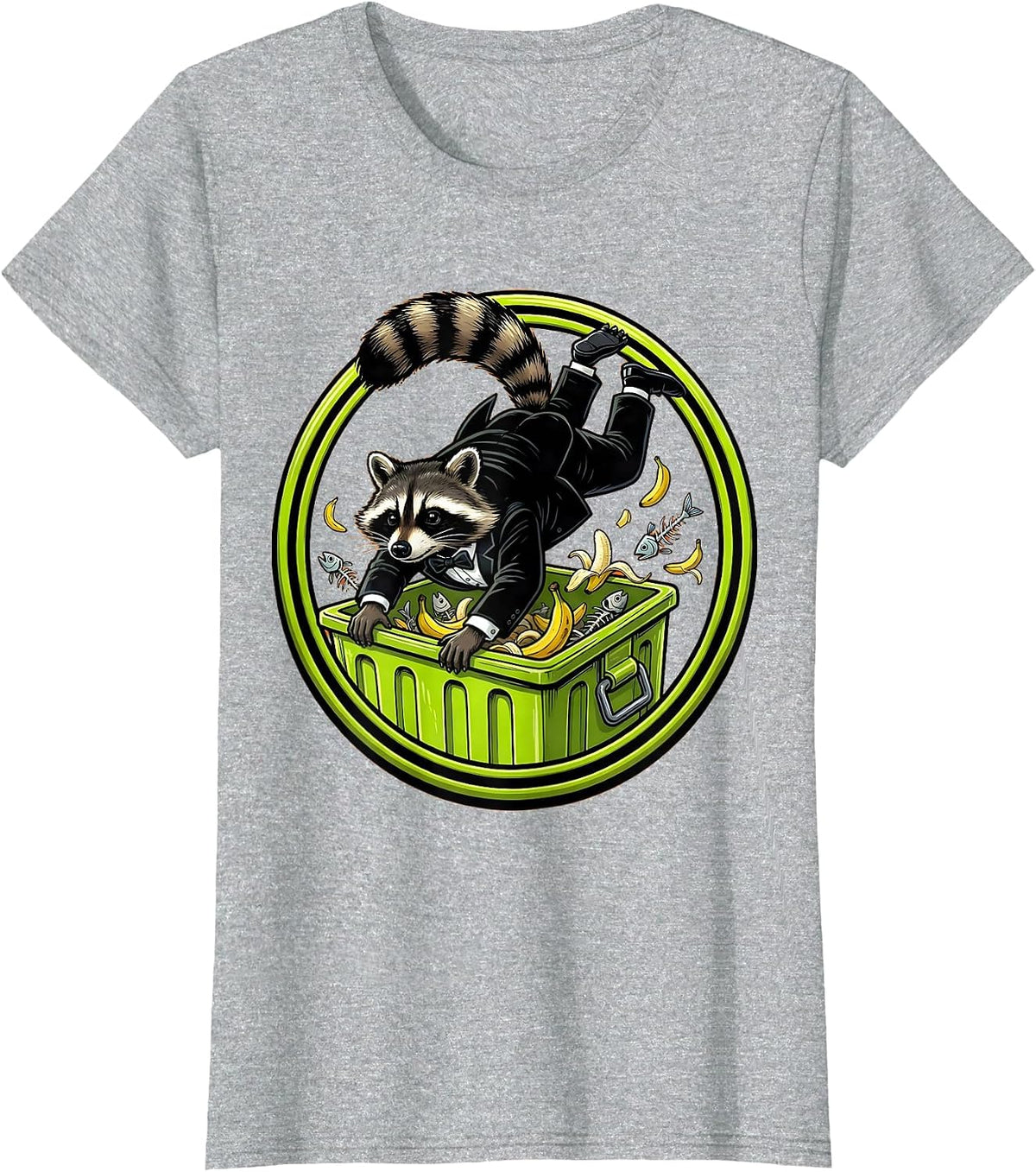 Fancy Raccoon Dumpster Diving Tuxedo Illustration T-Shirt - Heather Grey