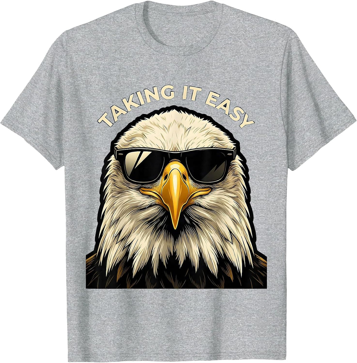 Men's TAKING IT EASY Bald Eagle Sunglasses Novelty Mascot Funny T-Shirt - Heather Grey