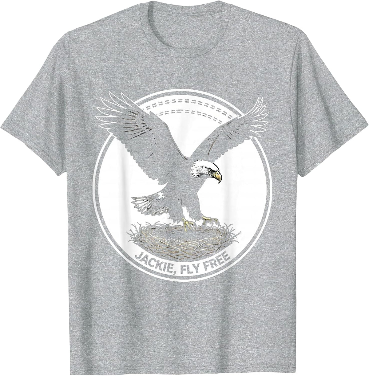 Men's Jackie Fly Free Vintage Bald Eagle Silhouette Patriotic T-Shirt - Heather Grey