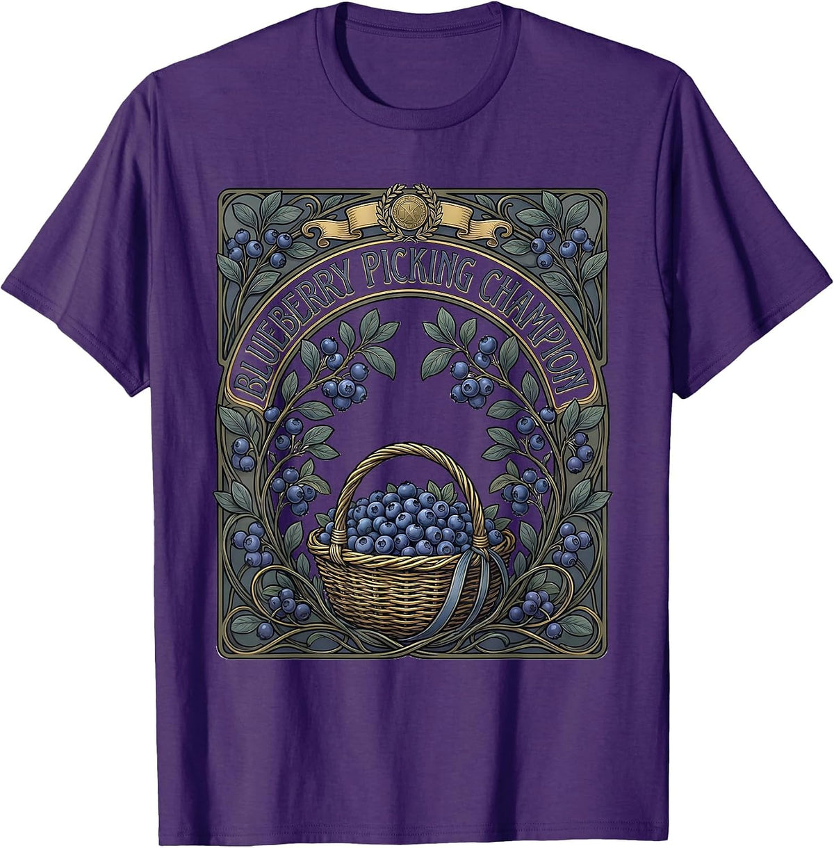 Blueberry Picking Champion Red White and Blue Design T-Shirt - Purple