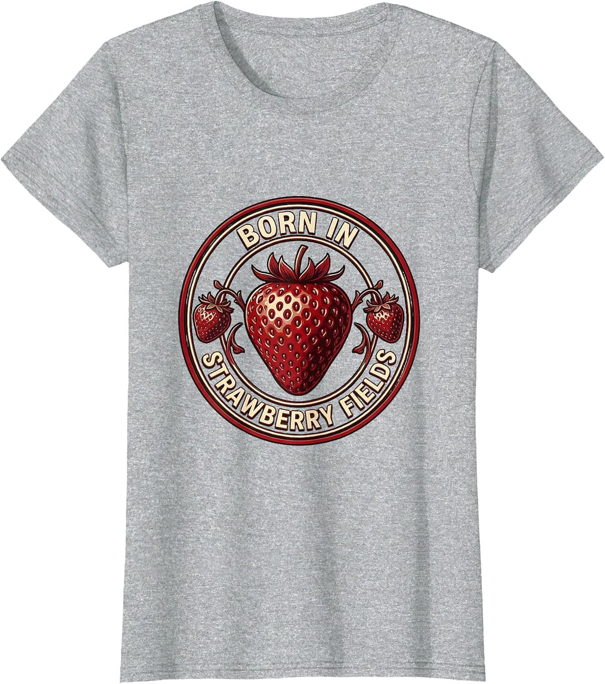 Born in Strawberry Fields Vintage Fruit Design T-Shirt - Heather Grey