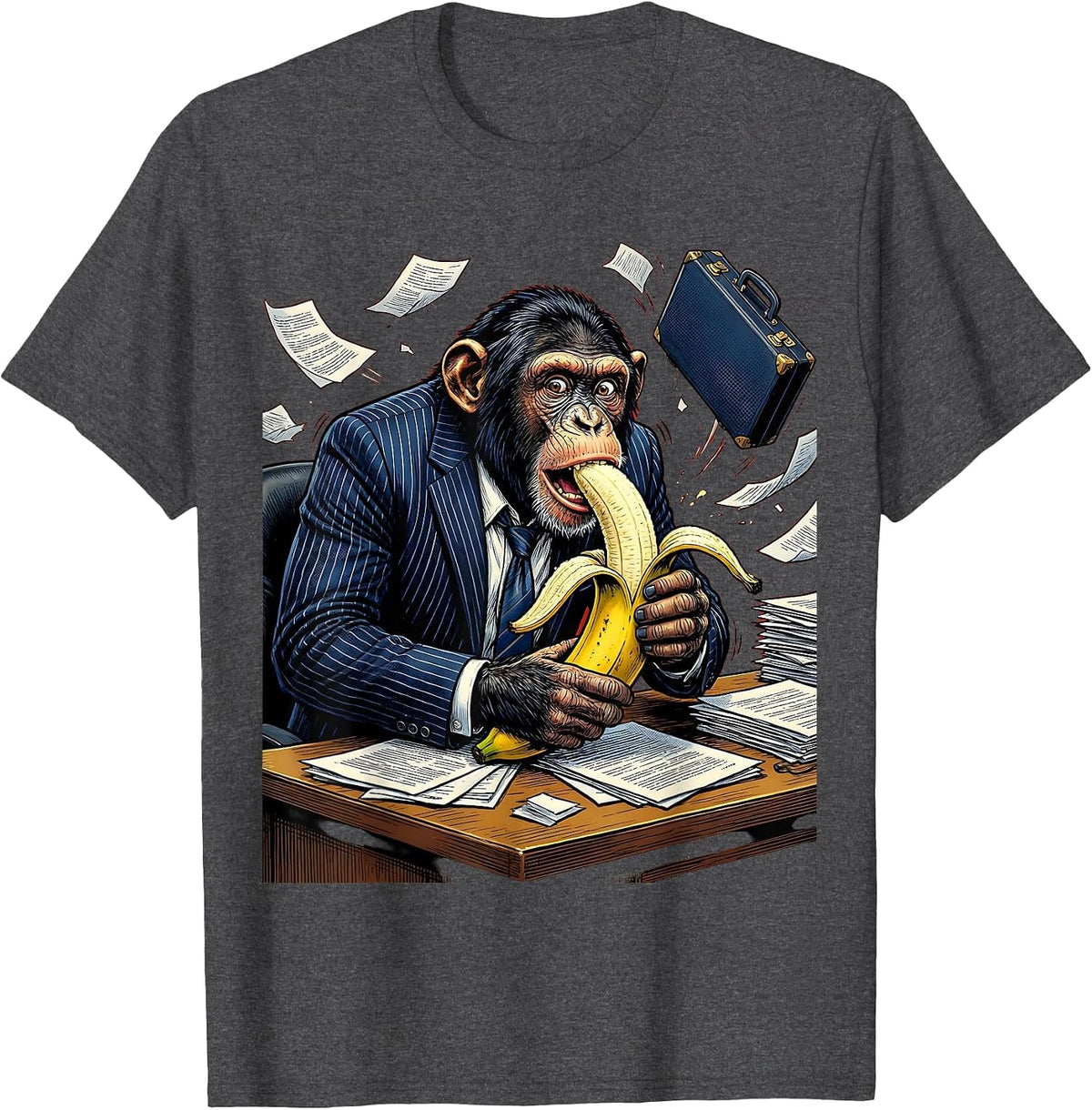 Monkey Business Suit Banana Funny Office Humor T-Shirt - Dark Heather Grey
