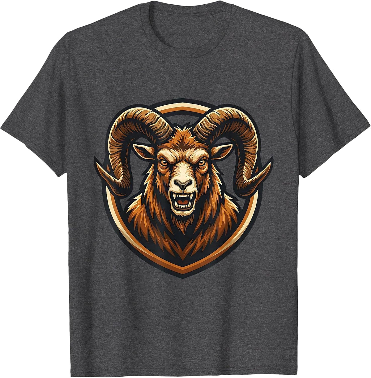 Men's Angry Charging Goat Lowered Horns Illustration T-Shirt - Dark Heather Grey