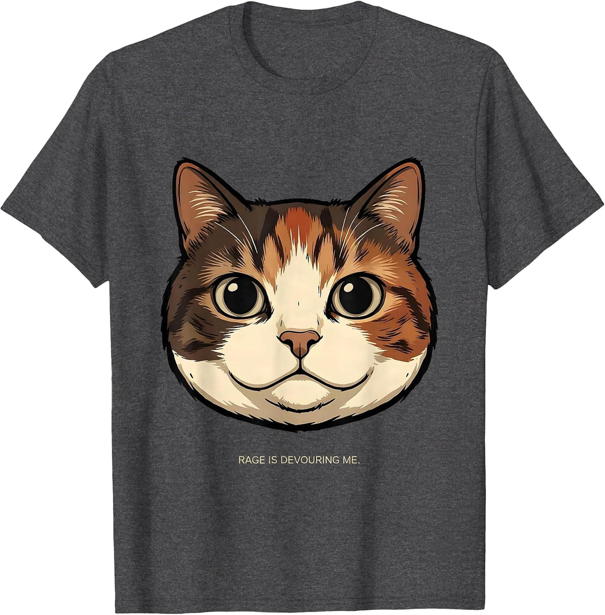 Rage Is Devouring Me Cartoon Cat Meme Humor Cat Lover T-Shirt - Dark Heather Grey