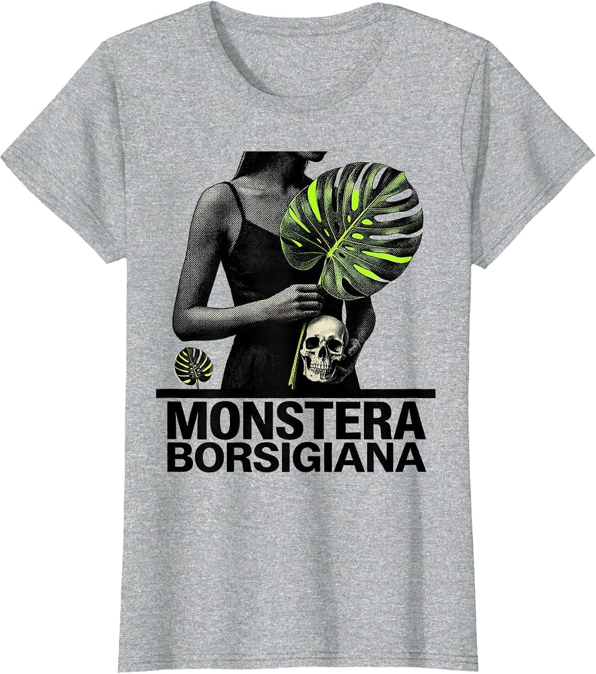 MONSTERA BORSIGIANA Grunge Dark Humor Plant Lover Skull T-Shirt - Heather Grey