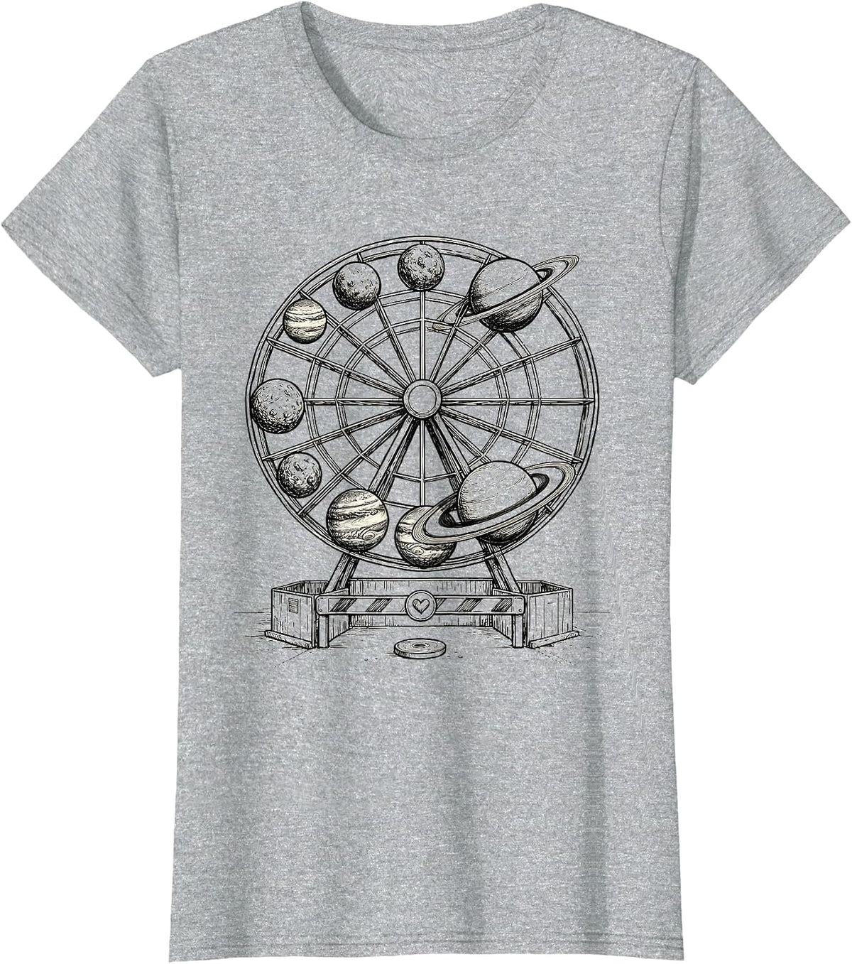 Women's Pluto Parking Carousel Never Forget Funny Retro Space Nerd T-Shirt - Heather Grey