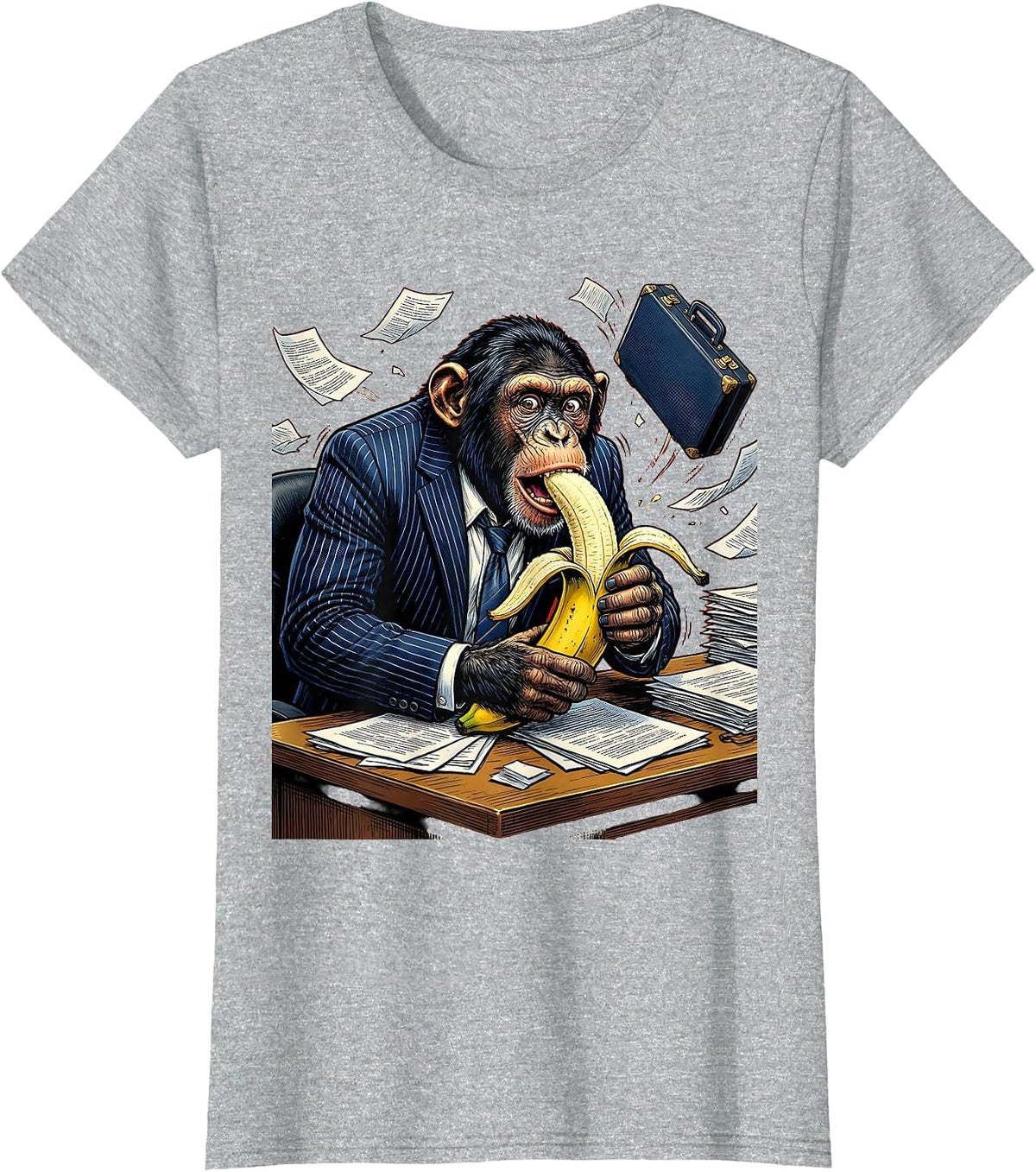 Monkey Business Suit Banana Funny Office Humor T-Shirt - Heather Grey