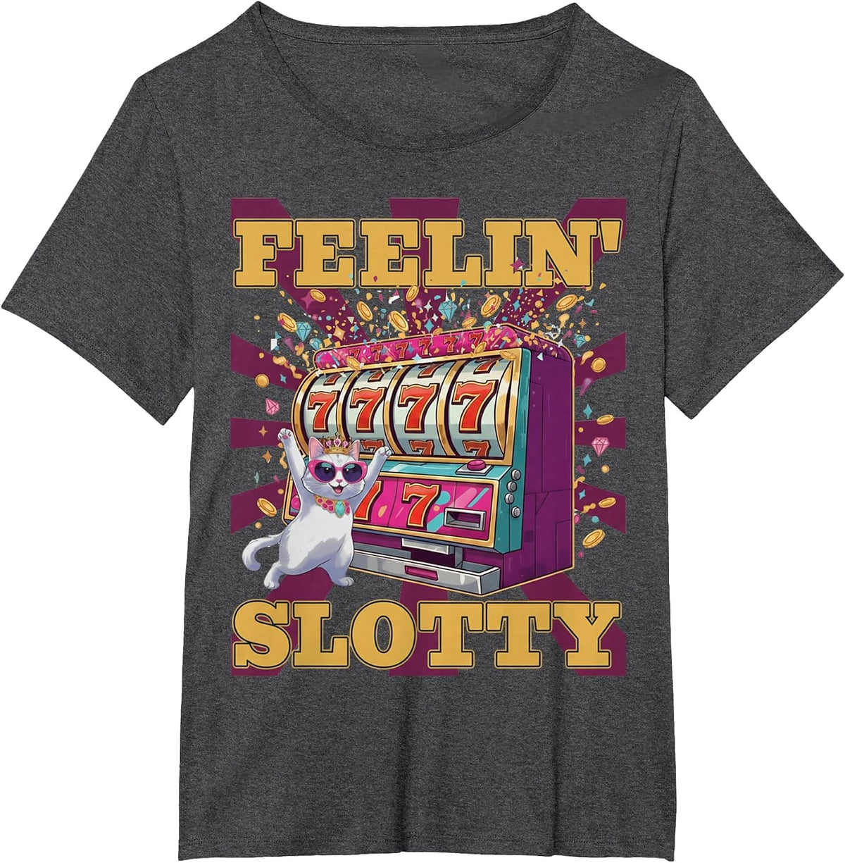 Feeling Slotty – Funny Casino Cat Slot Machine Lucky Jackpot T-Shirt - Dark Heather Grey
