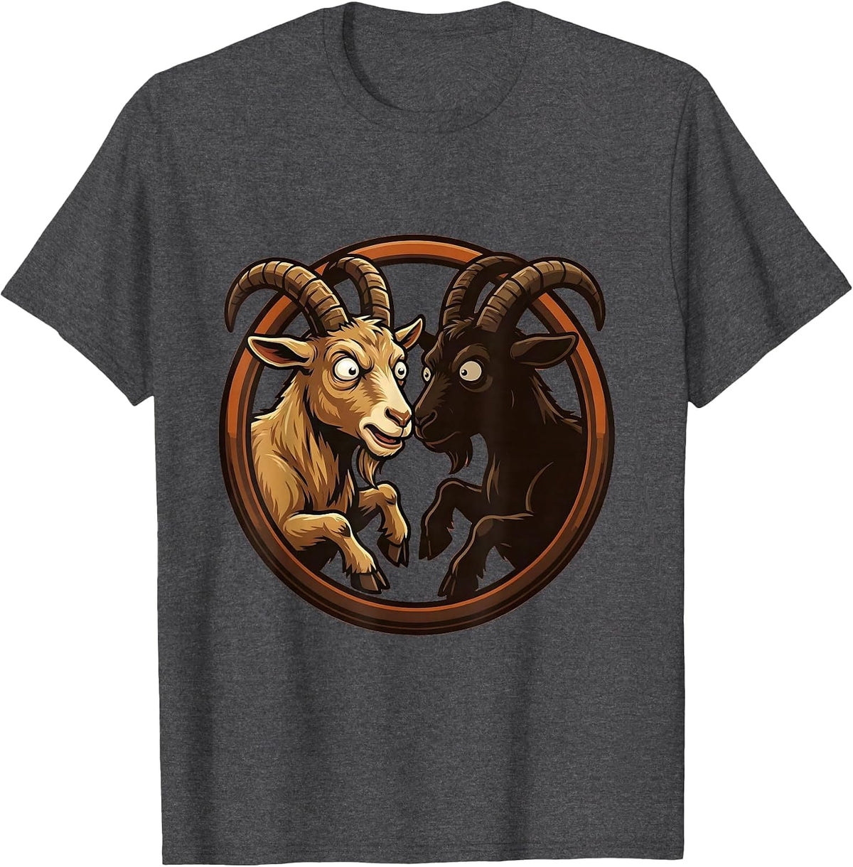 Men's Goat Headbutting Mirror Reflection Funny Design T-Shirt - Dark Heather Grey