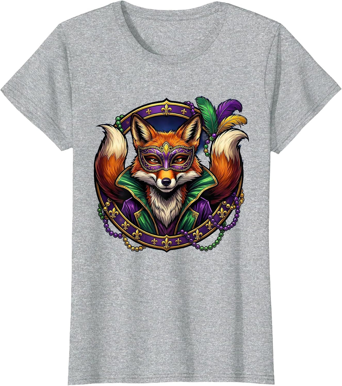 Mardi Gras Masquerade Fox Carnival Design T-Shirt - Heather Grey