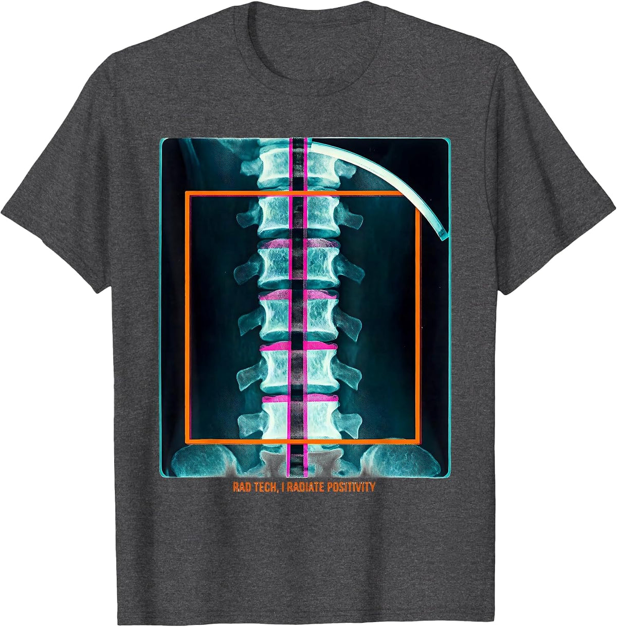 Rad Tech I Radiate Positivity Risograph Humor Radiology T-Shirt - Dark Heather Grey