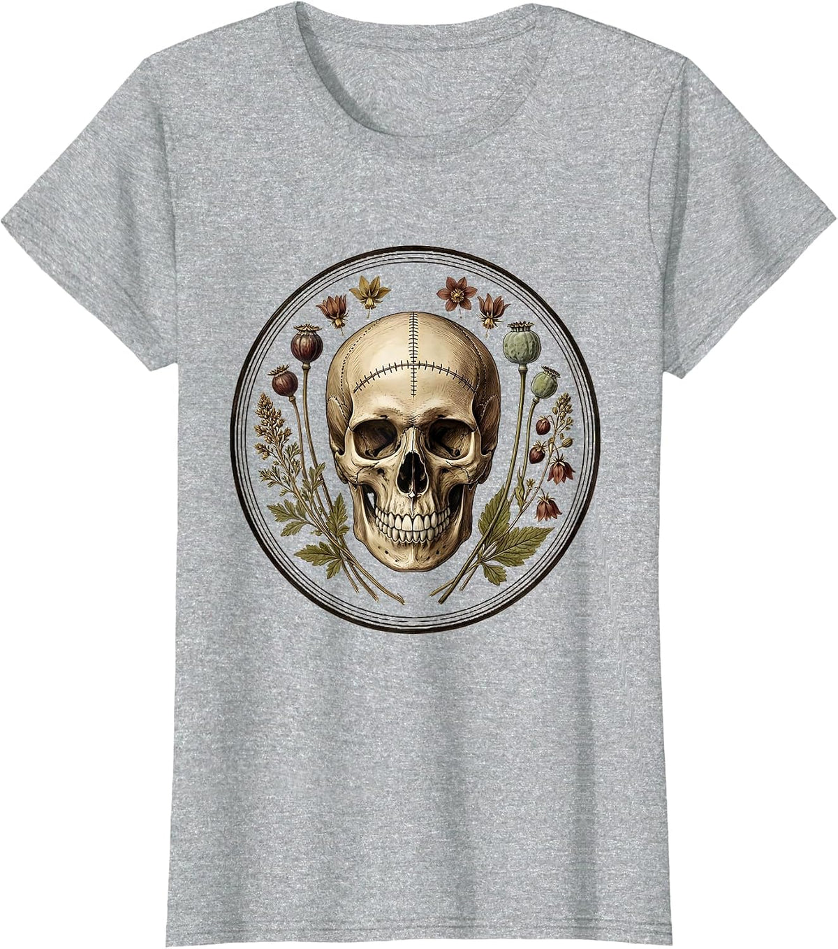 Women's Grinning Skull Surgical Scar Dark Humor Graphic T-Shirt - Heather Grey