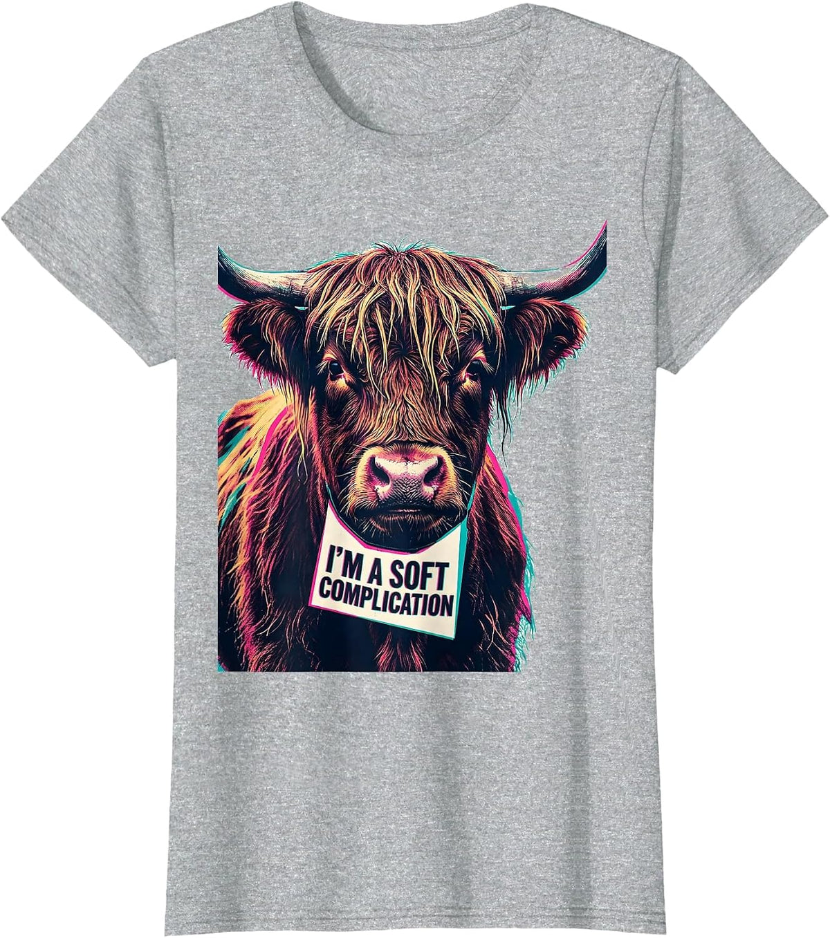 Women's I'm A Soft Complication Funny Highland Cow Novelty Humor T-Shirt - Heather Grey